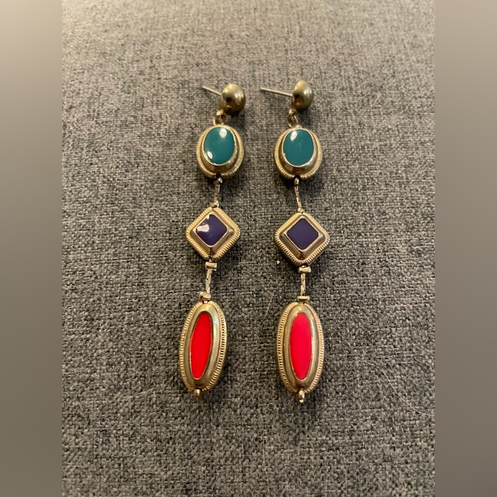 VINTAGE green navy and red earrings